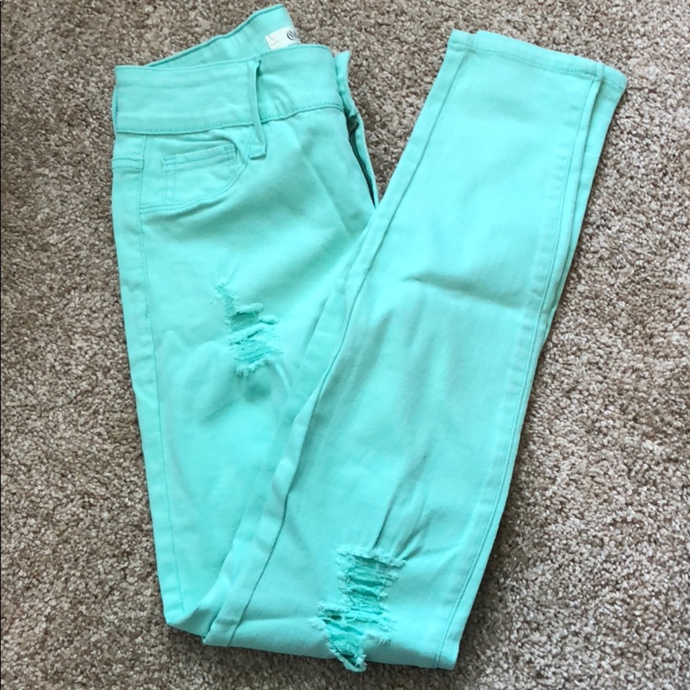Cello Mint Green Ripped Skinny Jeans